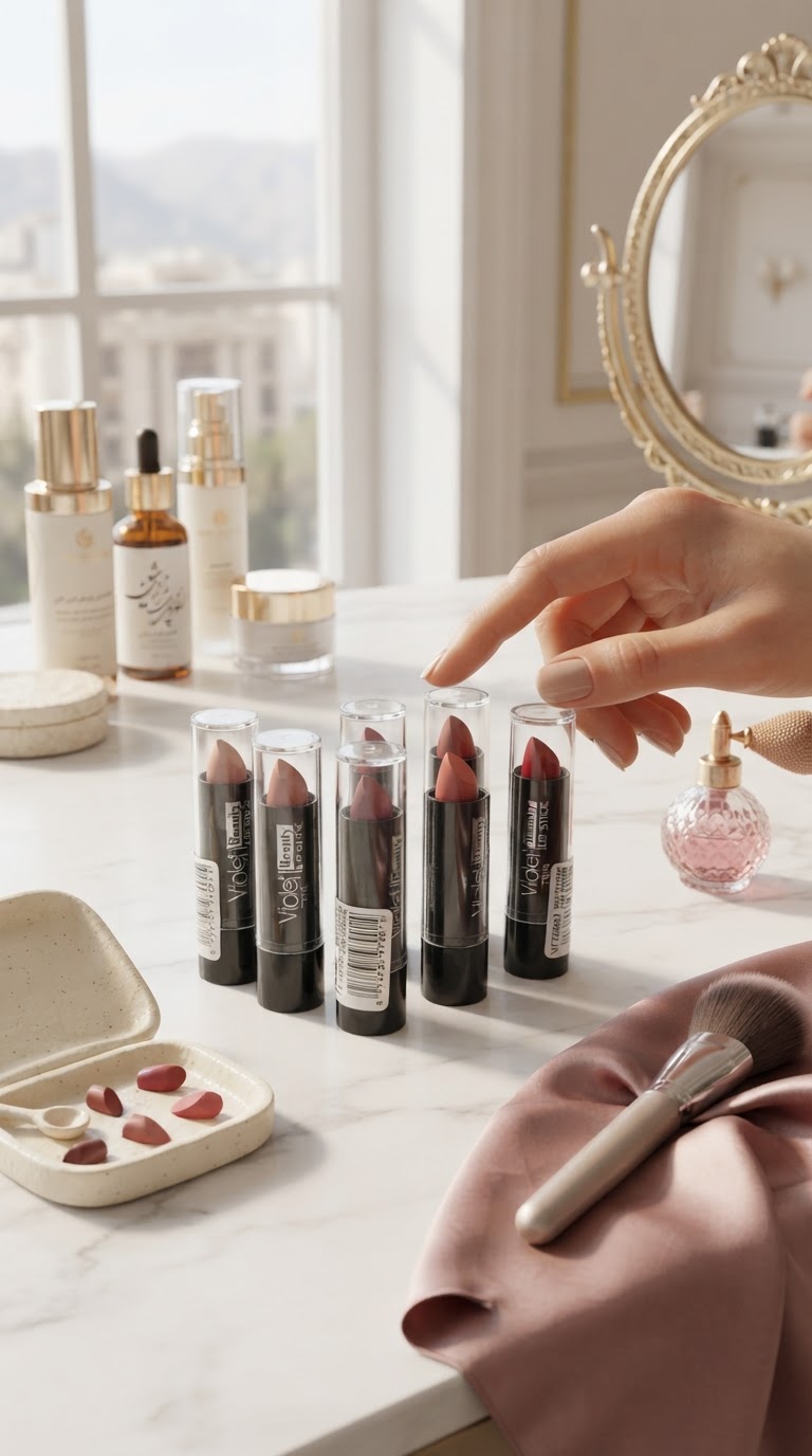 رژ لب جامد ویولت بیوتی مدل Violet Beauty مدل Twin با فرمولاسیون نرم و کرمی،